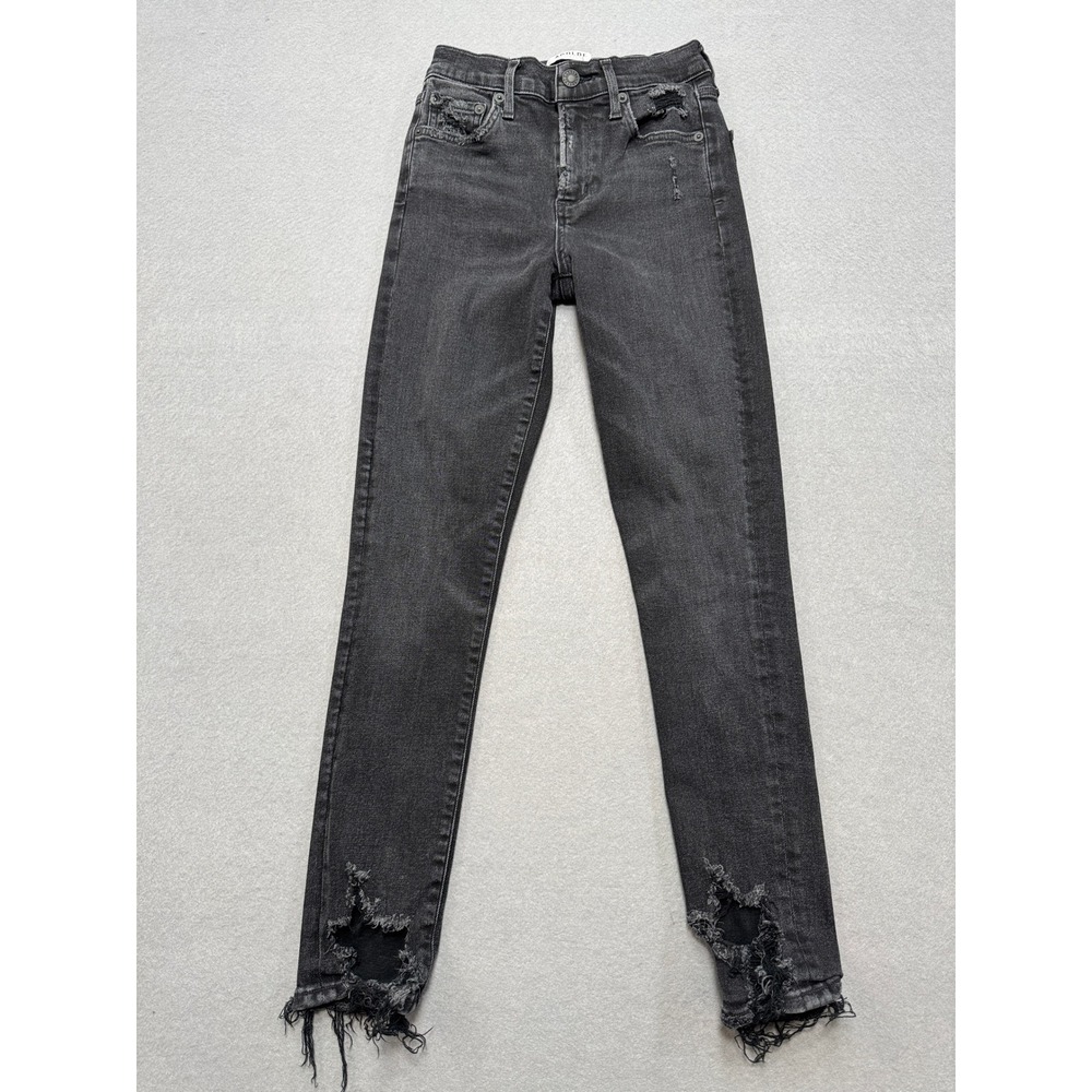 Agolde Premium‎ Jeans Women's 24 Black Tapered Leg Skinny High Rise Distressed